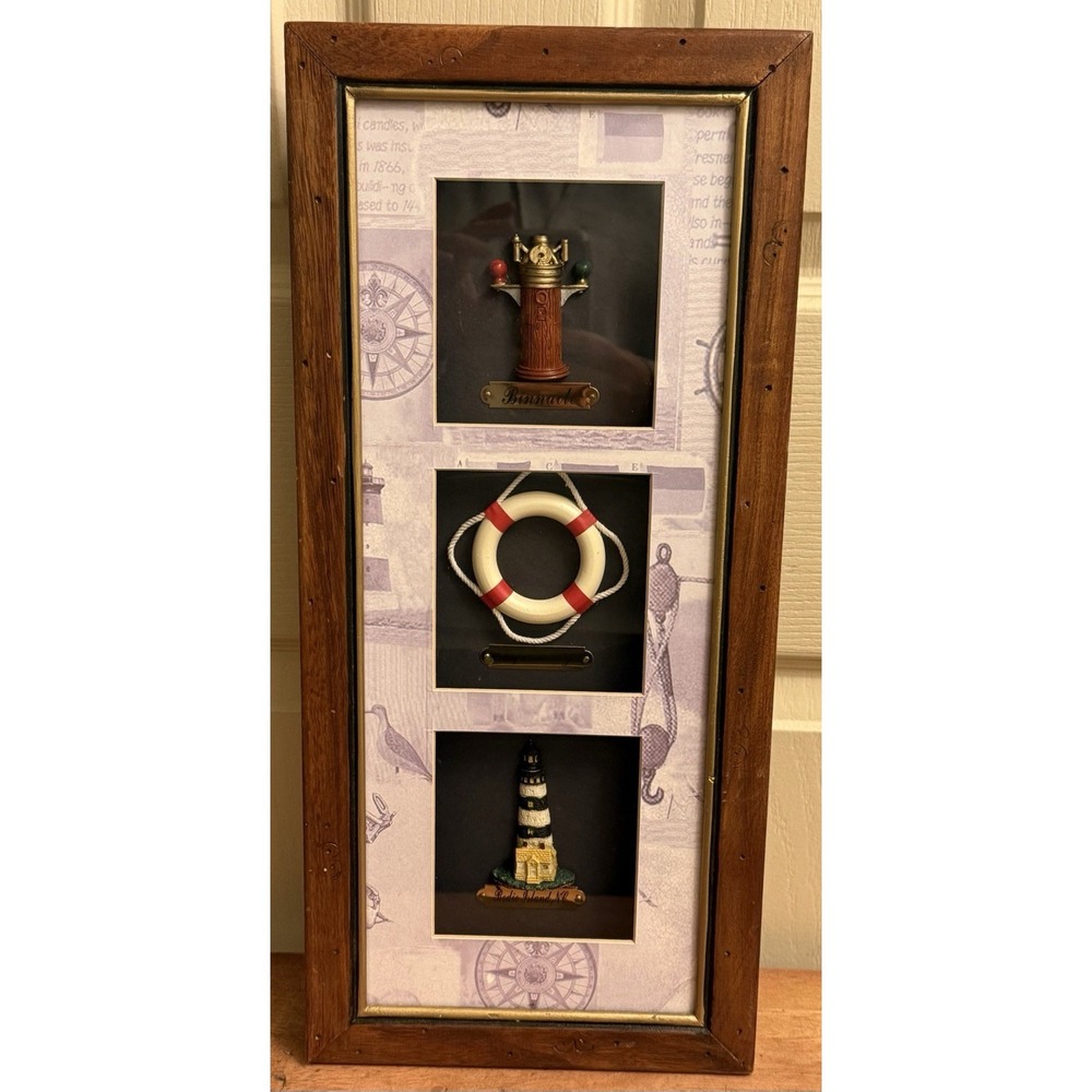 Vintage American nautical‎ themed Framed Shadow Box Bodie Island, Binnacle, Buoy
